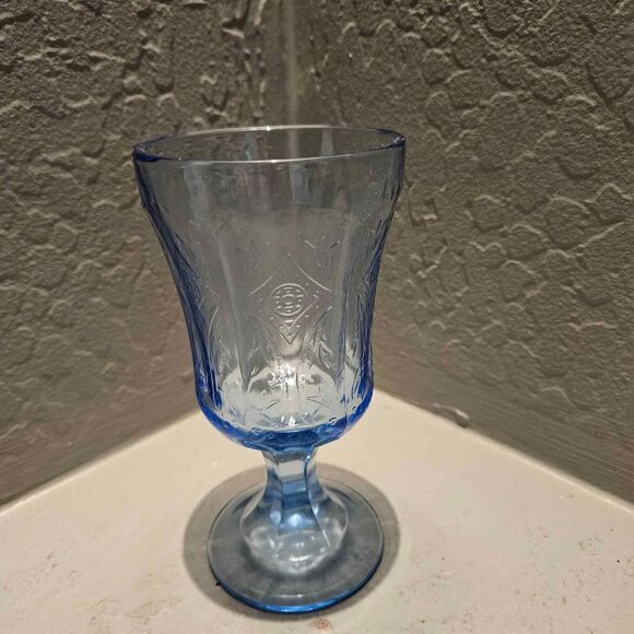 Indiana Glass Recollection Blue Stem Glass Goblet Blue Madrid - Picture 4 of 8